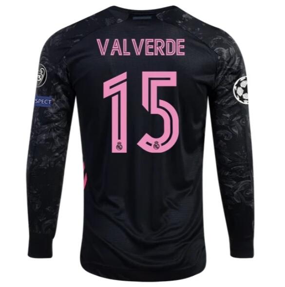 Real Madrid Long Sleeve Third Soccer Jersey Shirt FEDERICO VALVERDE #15 2020/21